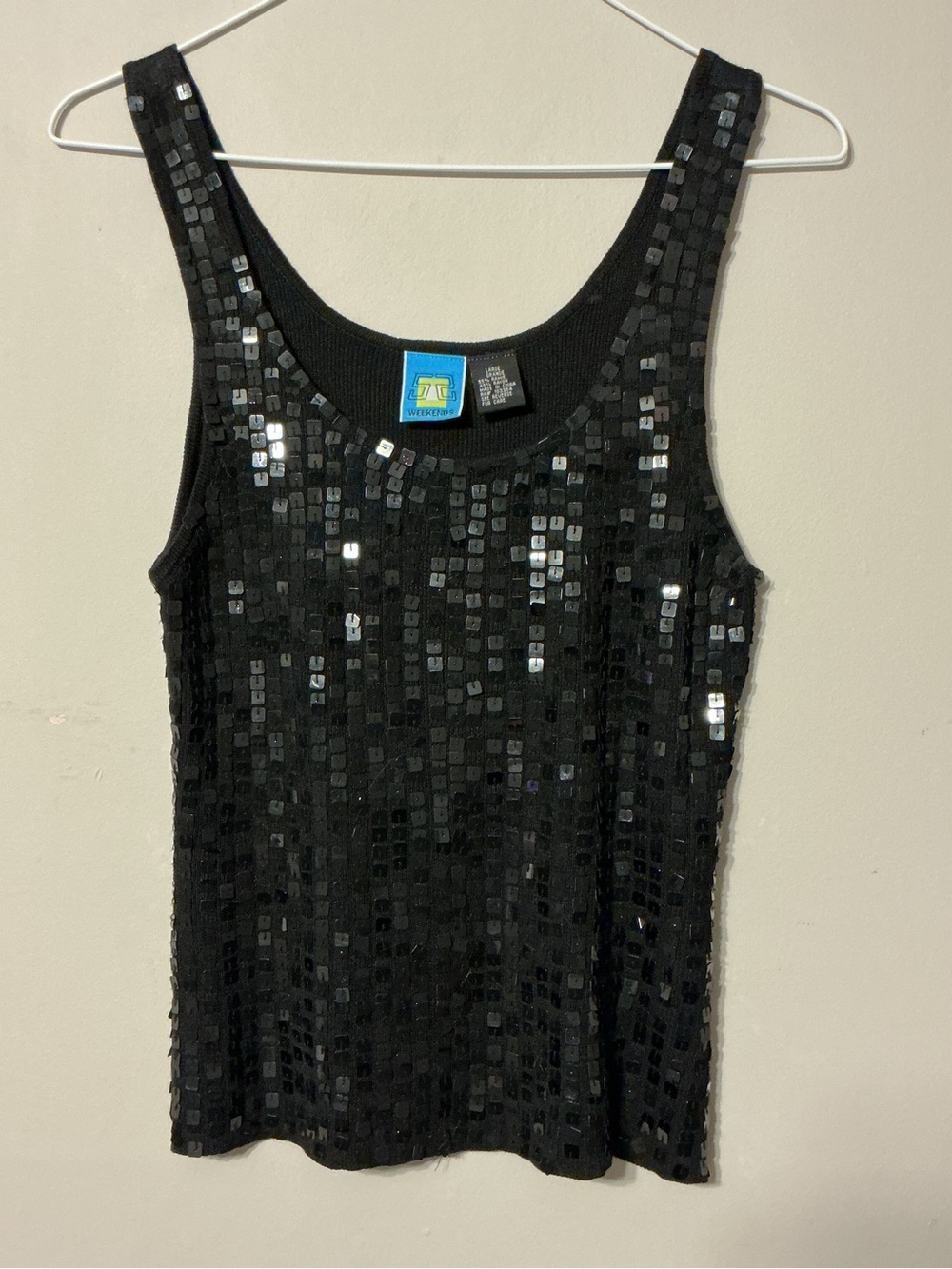 52 Weekends Black Sequin Tank Top